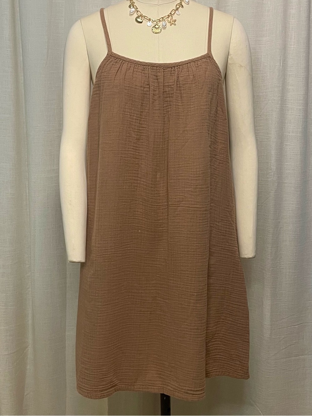 🍂stars above - Cotton Light Brown Midi Spaghetti-Strap Dress